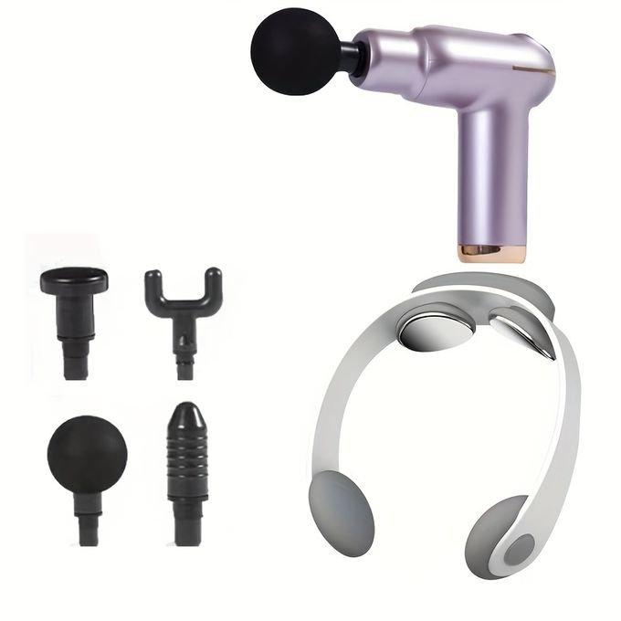 1-16-2.jpg Pistolet De Massage - Moteur à Couple Élevé Avec Impact Réel - 3200 Coups Par Minute - 4 Têtes Pour Tout Le Corps - Avec Masseur De Cou – Image 1