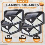 Pack de 4 Lampe Solaire Avec Détecteur De Mouvement - 3 Modes - Étanche