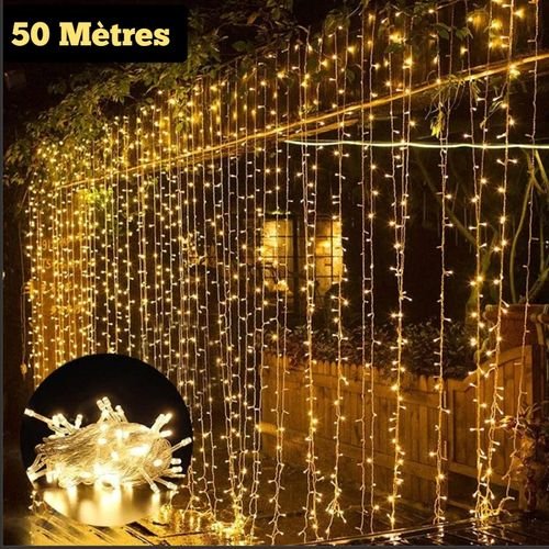 1-27.jpg Pack De 5 Guirlande De Fête Lumineuse Décorative - Étanche - 8 Modes - 100 LED - Double Fiche - Jaune – Image 1