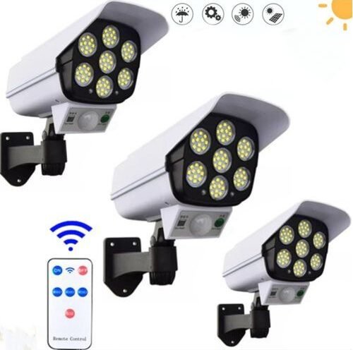 1-28-e1730301415644.jpg Pack De 3 Projecteurs Solaire Avec Capteur De Mouvement - Forme Caméra De Surveillance - 77 SMD Led – Image 1
