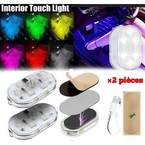 1-31-1.jpg Pack De 2 Lumières LED Tactile Sans Fil Pour Intérieur De Voiture - 7 couleurs - LED - USB – Image 1