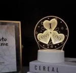 Lampe De Nuit À Base Én Bois Acrylique - USB power - Veilleuse - Gravée - Doré – Image 10