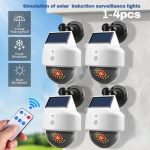 Pack DE 4 Lampes Solaire avec Détecteur De Mouvement Forme Caméra Surveillance Avec Télécommande
