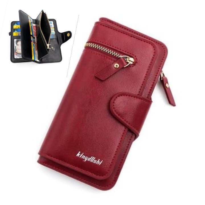 1000010208.jpg Nouveau Portefeuille Pour Femme Avec Porte-Monnaie - Cuir Synthétique - Multifonction - Grande Capacité - Rouge – Image 1