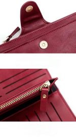 Nouveau Portefeuille Pour Femme Avec Porte-Monnaie - Cuir Synthétique - Multifonction - Grande Capacité - Rouge – Image 4