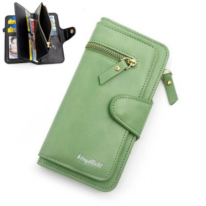 1000010220.jpg Nouveau Portefeuille Pour Femme Avec Porte-Monnaie - Cuir Synthétique - Multifonction - Grande Capacité - Vert – Image 1