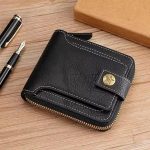 Portefeuille HM Classique en Cuir  Pour Homme – Moraillon Court et Fermeture Éclair – Haute Qualité et Multi-Poches - Noir – Image 6