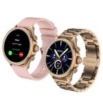 Pack De 1 Montre Intelligente Dorée Pour Femme Avec Un Bracelet Rose Supplémentaire et D'une Montre en Cuir Noir - Bluetooth - Android - Charge Rapide - Étanche – Image 7