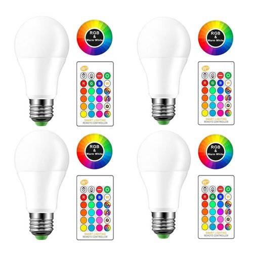 1731077805123.jpg Pack De 4 Lampes Led RGB 6 Couleurs + Blanc - 10W - E27 - 700 Lumen + Télécommande – Image 1