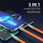 Câble De Chargement USB - Multi 3 en 1 - Micro USB/Type-C/Iphone Android - Charge Rapide - Câble De Données Du Chargeur De Téléphone - Longueur 1,2 Mètres – Image 4