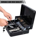 Caisse a Monnaie - Métal - Grand Plateau à 5 Sections - 4 Ressorts Avec 2 Clés - 90 × 40 × 15cm - Noir