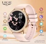 Pack De 1 Montre Intelligente Dorée Pour Femme Avec Un Bracelet Rose Supplémentaire et D'une Montre en Cuir Noir - Bluetooth - Android - Charge Rapide - Étanche – Image 4