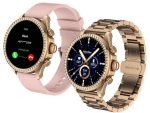 Pack De 1 Montre Intelligente Dorée Pour Femme Avec Un Bracelet Rose Supplémentaire et D'une Montre en Cuir Noir - Bluetooth - Android - Charge Rapide - Étanche – Image 3