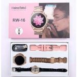 Pack De 1 Montre Intelligente Dorée Pour Femme Avec Un Bracelet Rose Supplémentaire et D'une Montre en Cuir Noir - Bluetooth - Android - Charge Rapide - Étanche – Image 8