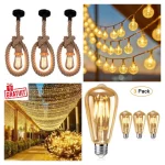 Pack Décoration Vintage 3 Suspensions Corde En Chanvre E27 + 3 Ampoules LED Filament + 1 Guirlande Boule LED Étanche 10M + Cadeau [Guirlande Lumineuse 10M].