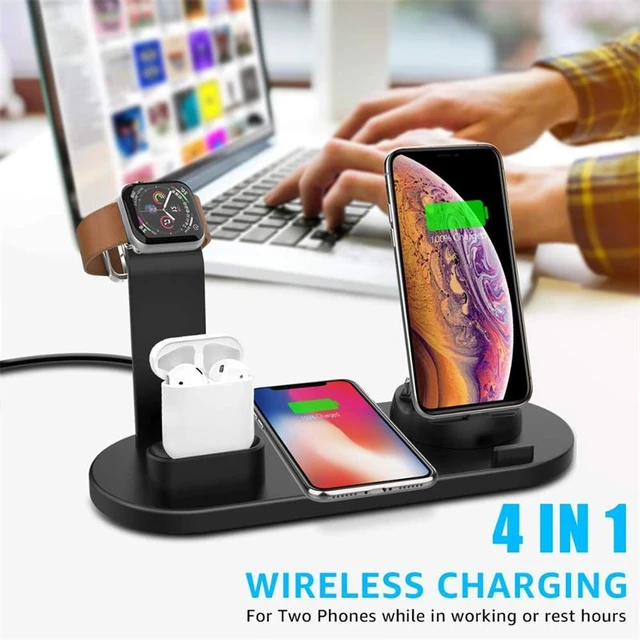 4-In-1-Quick-Charging-Station-Pad-Earphone-Wireless-Charger-Stand-Holder-Cargador-For-IPhone-X.jpg_640x640Q90.jpg_-2.webp Chargeur Rapide - Compatible Iphone & Android - Multifonction - Noir – Image 1