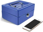 Métal Cach Box - Caisse à Monnaie - Coffre Fort + 2 Clés - 200*160*90 mm - Bleu – Image 2