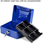 Métal Cach Box - Caisse à Monnaie - Coffre Fort + 2 Clés - 200*160*90 mm - Bleu – Image 3
