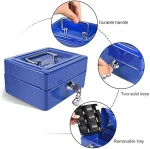 Métal Cach Box - Caisse à Monnaie - Coffre Fort + 2 Clés - 200*160*90 mm - Bleu – Image 5