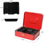 Métal Cach Box - Caisse à Monnaie - Coffre fort - Boîte De Rangement Avec 2 Clés - 250 x 200 x 90 mm - Rouge – Image 8