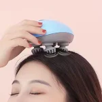 Masseur De Cuir Chevelu Sans Fil 3 en 1 Avec 96 Contacts en Silicone - 3 Modes de Pétrissage - Étanche IPX6 - Rechargeable - Bleu – Image 3