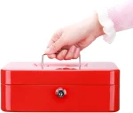 Métal Cach Box - Caisse à Monnaie - Coffre fort - Boîte De Rangement Avec 2 Clés - 250 x 200 x 90 mm - Rouge – Image 5