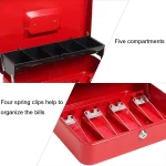 Caisse a Monnaie - Métal - Grand Plateau à 5 Sections - 4 Ressorts Avec 2 Clés - 90 × 40 × 15cm - Rouge – Image 4