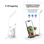 Chargeur Sans Fil Pliable HT-503 15 W Pour Téléphones  Montres et Ècouteurs Avec Lampe De Table LED Tactile Flexible - Blanc – Image 9