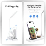 Chargeur Sans Fil Pliable HT-503 15 W Pour Téléphones  Montres et Ècouteurs Avec Lampe De Table LED Tactile Flexible - Blanc – Image 10