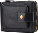 Portefeuille HM Classique en Cuir  Pour Homme – Moraillon Court et Fermeture Éclair – Haute Qualité et Multi-Poches - Noir – Image 8