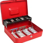 Caisse a Monnaie - Métal - Grand Plateau à 5 Sections - 4 Ressorts Avec 2 Clés - 90 × 40 × 15cm - Rouge