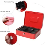 Métal Cach Box - Caisse à Monnaie - Coffre fort - Boîte De Rangement Avec 2 Clés - 250 x 200 x 90 mm - Rouge