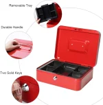 Métal Cach Box - Caisse à Monnaie - Coffre fort - Boîte De Rangement Avec 2 Clés - 250 x 200 x 90 mm - Rouge