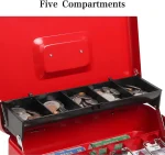Caisse a Monnaie - Métal - Grand Plateau à 5 Sections - 4 Ressorts Avec 2 Clés - 90 × 40 × 15cm - Rouge – Image 6