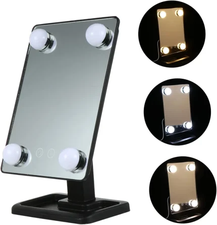 Miroir de Maquillage de Style Hollywoodien - Lumière LED 3 Mode - Rotation Horizontale à 360° - Rotation Verticale à 180° - Double Alimentation