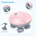 Masseur De Cuir Chevelu Sans Fil 3 en 1 Avec 96 Contacts en Silicone - 3 Modes de Pétrissage - Étanche IPX6 - Rechargeable - Rose – Image 4