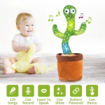 Jouet Cactus Parlant Dansant – Jouet Cactus Ensoleillé Parlant – Répétition De Chant – 120 Chansons Pour Enfants – 15 Secondes – Enregistrez Votre Voix – LED