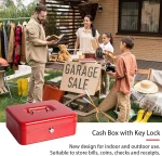 Métal Cach Box - Caisse à Monnaie - Coffre fort - Boîte De Rangement Avec 2 Clés - 250 x 200 x 90 mm - Rouge – Image 6