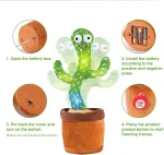 Jouet Cactus Parlant Dansant – Jouet Cactus Ensoleillé Parlant – Répétition De Chant – 120 Chansons Pour Enfants – 15 Secondes – Enregistrez Votre Voix – LED – Image 5