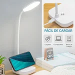 Lampe De Bureau Flexible Lampe De Bureau Flexible - Support Téléphone - Chargement USB - 3 Modes D'éclairage - Bouton Tactile - Blanc