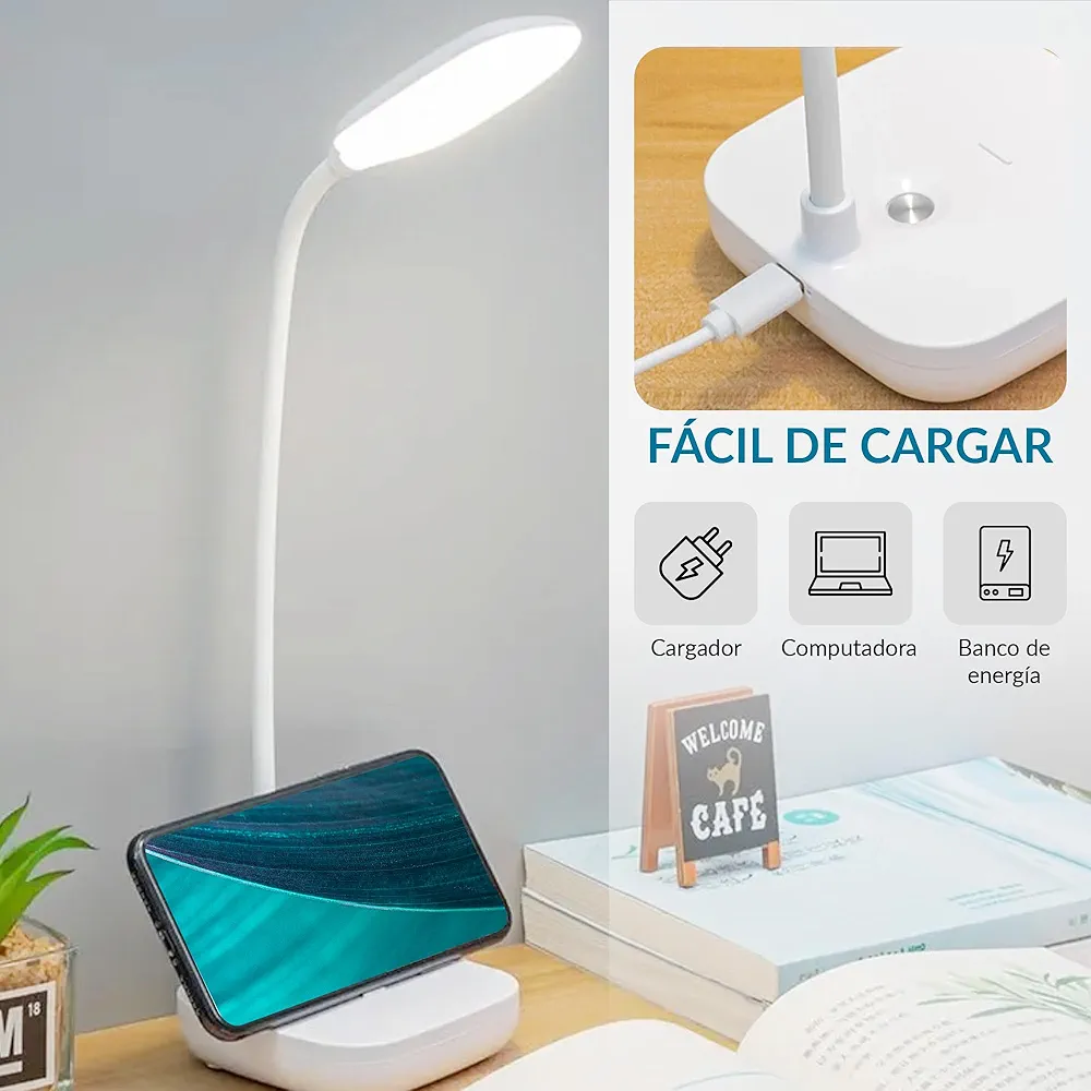 71QlbOEZSXL._AC_UF10001000_QL80_FMwebp_-1.webp Lampe De Bureau Flexible Lampe De Bureau Flexible - Support Téléphone - Chargement USB - 3 Modes D'éclairage - Bouton Tactile - Blanc – Image 1