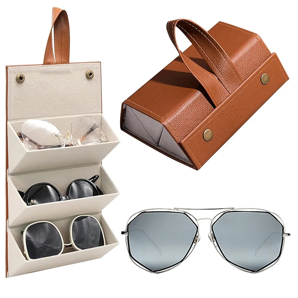 71qayX8xv6L._UF10001000_QL80_FMwebp_.webp Étui à Lunettes Pliable 3 En 1 En Cuir PU - Multi-usages - Marron – Image 1