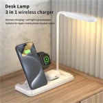 Chargeur Sans Fil Pliable HT-503 15 W Pour Téléphones  Montres et Ècouteurs Avec Lampe De Table LED Tactile Flexible - Blanc – Image 2