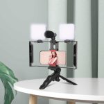 Support Caméra Vidéo Pour Smartphone – Trépied Avec Poignée Stabilisatrice Vidéo Pour Téléphone – avec Microphone à Réduction De Bruit et Lumière Stroboscopique – Image 3