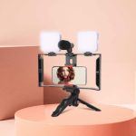 Support Caméra Vidéo Pour Smartphone – Trépied Avec Poignée Stabilisatrice Vidéo Pour Téléphone – avec Microphone à Réduction De Bruit et Lumière Stroboscopique – Image 2
