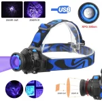 Lampe Torche UV Violette - 395 Nm - Alimentée Par USB - Rotative - 4 Modes D'éclairage LED - Avec Batterie Intégrée