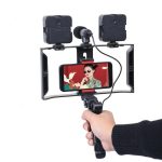 Support Caméra Vidéo Pour Smartphone – Trépied Avec Poignée Stabilisatrice Vidéo Pour Téléphone – avec Microphone à Réduction De Bruit et Lumière Stroboscopique