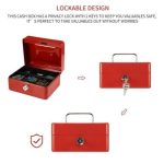 Métal Cach Box - Caisse à Monnaie - Coffre Fort + 2 Clés - 200*160*90 mm - Rouge – Image 5