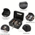 Métal Cach Box - Caisse à Monnaie - Coffre Fort + 2 Clés - 200*160*90 mm - Noir – Image 2