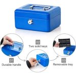 Métal Cach Box - Caisse à Monnaie - Coffre Fort + 2 Clés - 200*160*90 mm - Bleu – Image 7